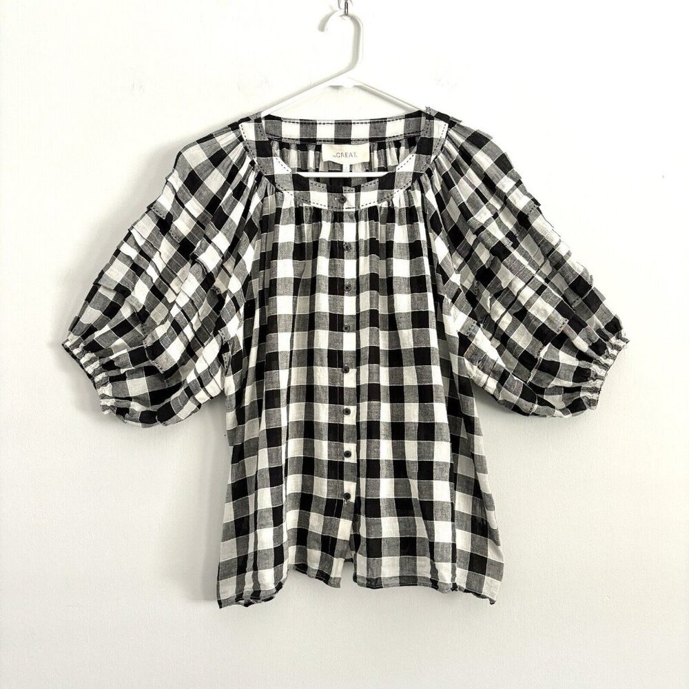THE GREAT. Black and White Checkered Blouse - Picture 2 of 10